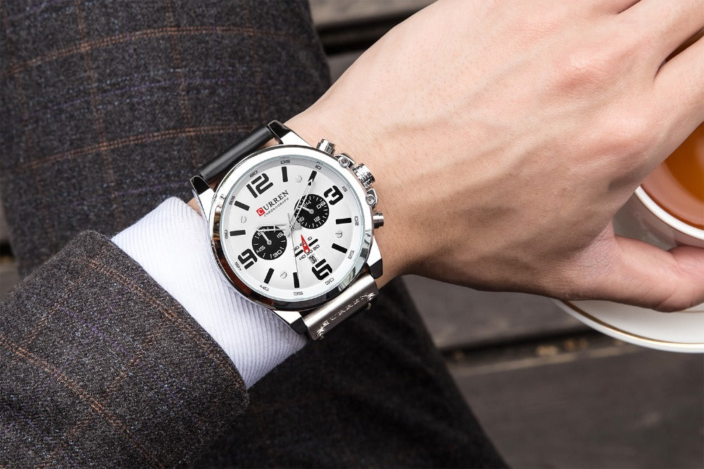 YSYH Classic Black White Chronograph Watch Men's Watches Casual Quartz Wristwatch Male Clock