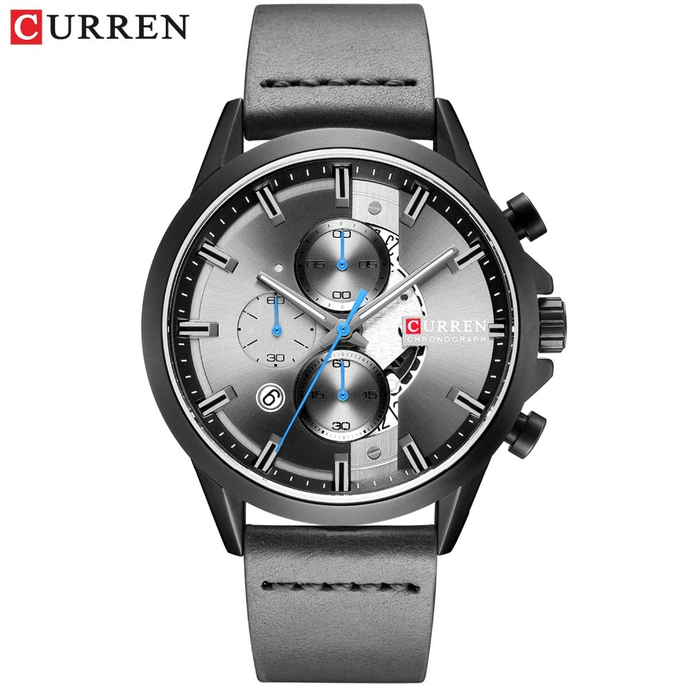YSYH Luxury Chronograph Sports Men's Watch Casual Calendar Wristwatch with Leather Strap Male Clock