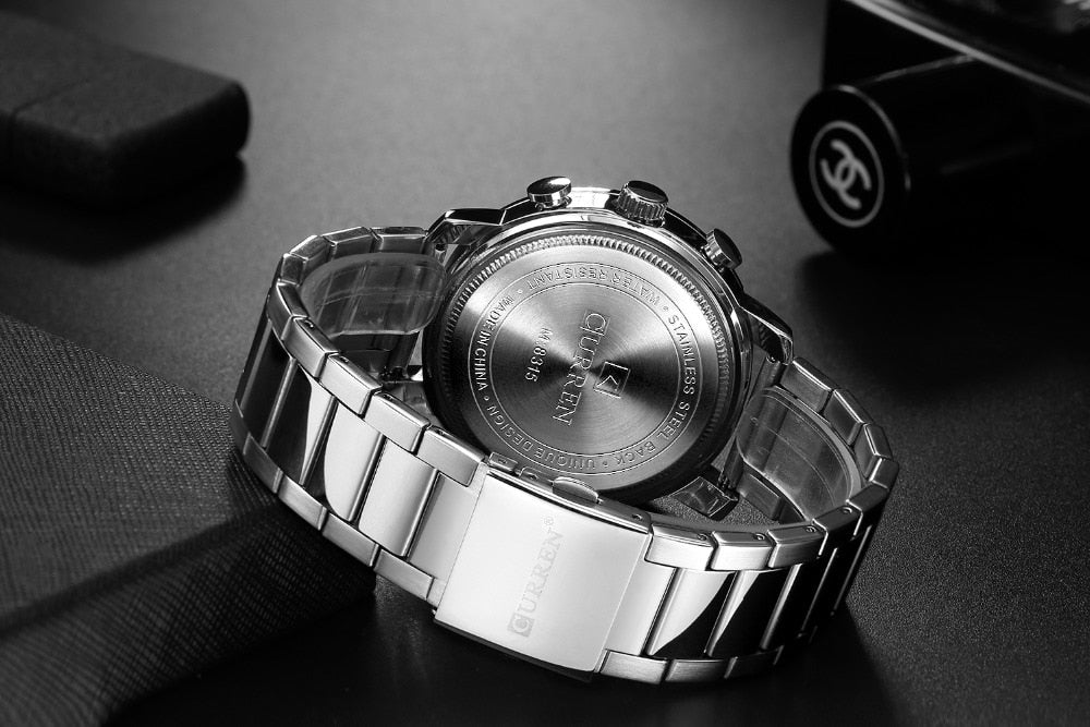 YSYH  Luxury  Casual Chronograph Date Stainless Steel Sport Military Male Clock Waterproof 30M