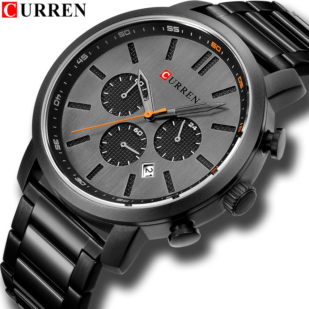 YSYH  Luxury  Casual Chronograph Date Stainless Steel Sport Military Male Clock Waterproof 30M