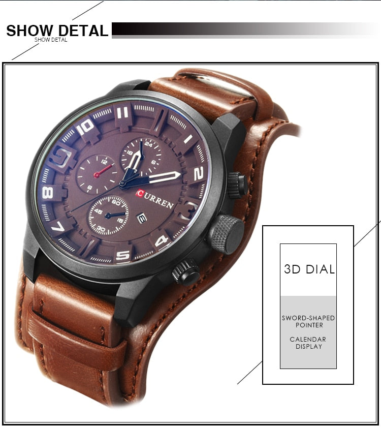 YSYH Watch Men Military Quartz Watch Luxury Leather Sports Wristwatch