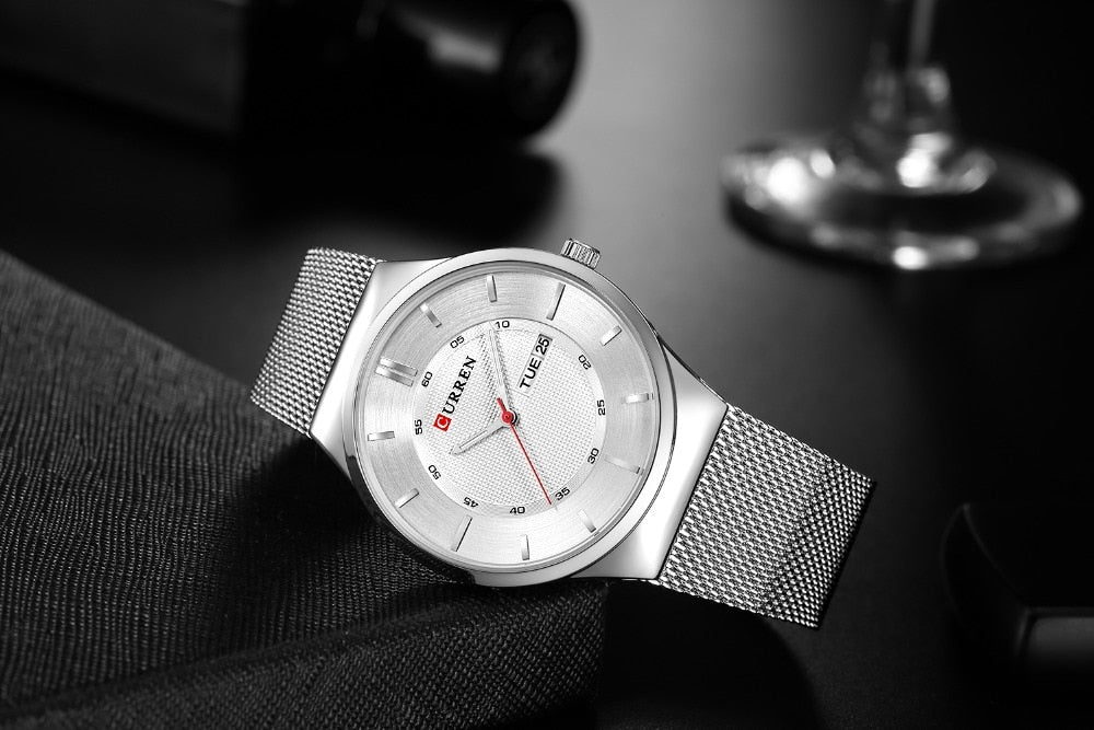 Men Simple Watch  Man Fashion Brand YSYH Casual Business Quartz Wristwatch With Week and Date Steel Mesh Relojes Hombre