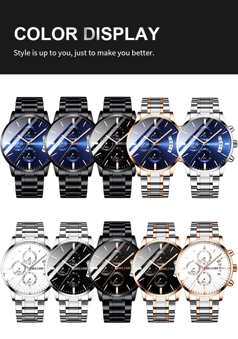 Men's watch luxury brand BELUSHI high-end man business casual watches male waterproof sports quartz wristwatch relogio masculino