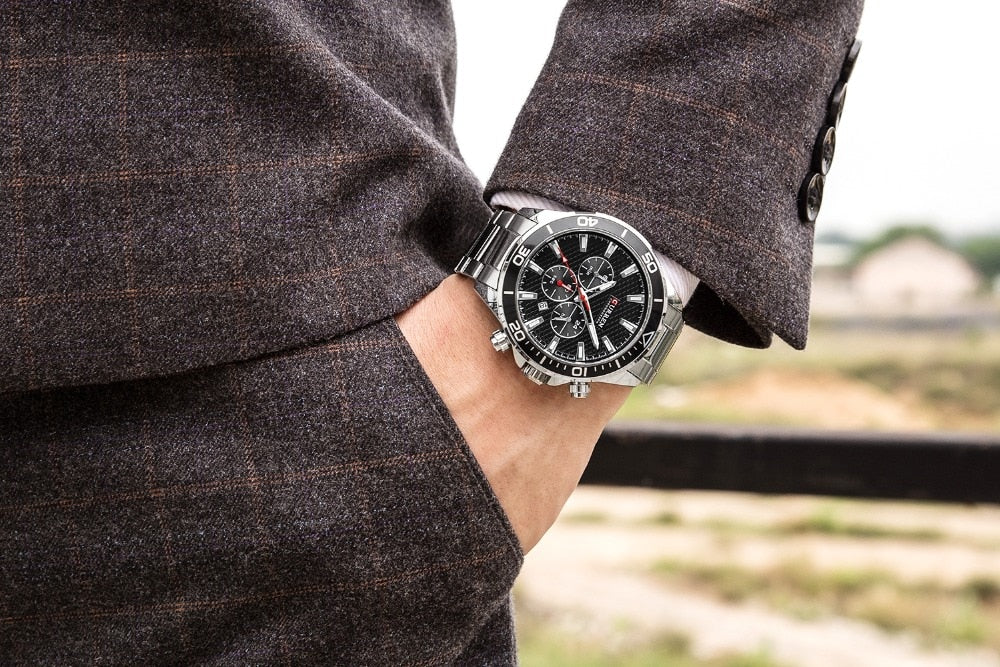 Mens Watches  Luxury  Quartz Stainless Steel Wristwatch YSYH Chronograph and Date