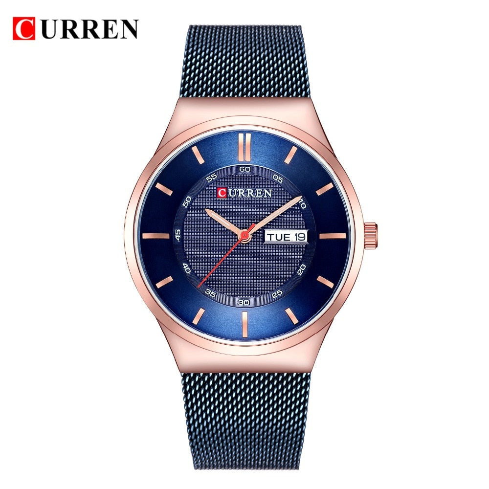 Men Simple Watch  Man Fashion Brand YSYH Casual Business Quartz Wristwatch With Week and Date Steel Mesh Relojes Hombre