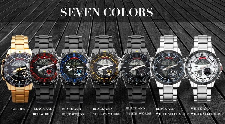 YSYH Mens Watch  New Digital Pointer Dual Display Sports Wrist Watch Men Stainless Steel Gold Watch Waterproof Quartz Clock