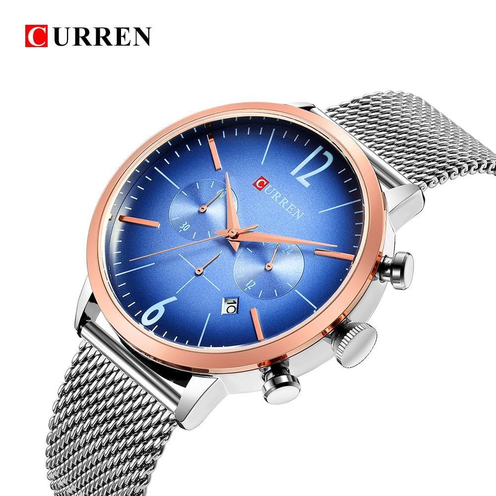 YSYH Mens Sport Watches Creative Design Chronograph Quartz Wristwatch Steel Band Date Clock