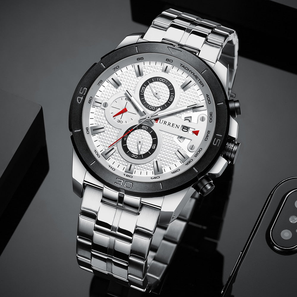 YSYH Men Watch Luxury Brand Stainless Steel Wrist Watch Chronograph Army Military Quartz Watches
