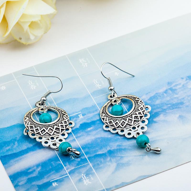 Water Drop Hollow Turquoise Earrings-Earrings-Rossny