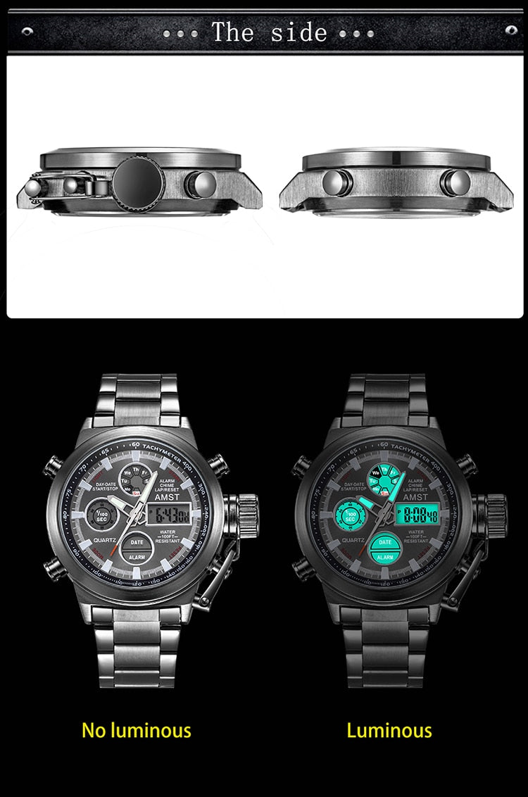 YSYH New Men's Wristwatch Clock Digital Dual Display Watch Male Multi-function Quartz Clock 50M Waterproof Chronograph