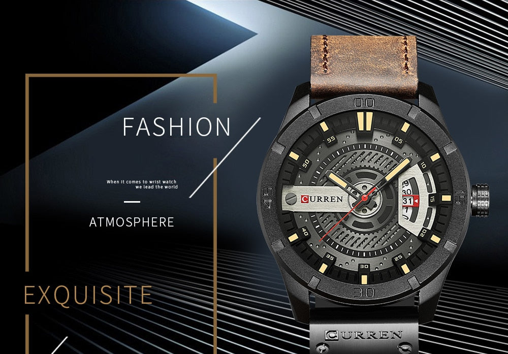YSYH Men's Sports Quartz-Watches Calendar Leather Strap Waterproof Wristwatch Male Clock Montre Homme