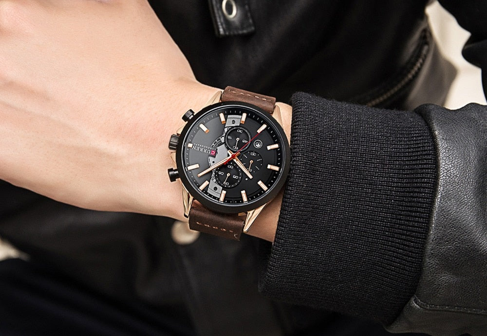 YSYH Men's Sports Watch with Chronograph Leather Strap Watches Quartz Wristwatch