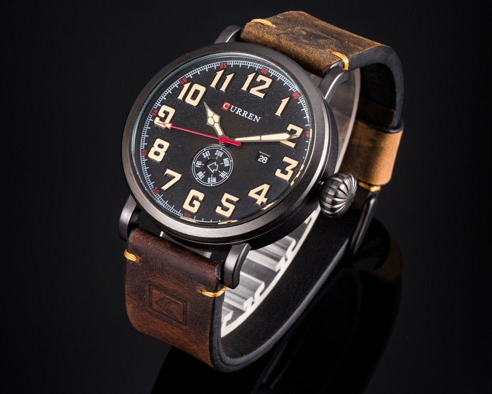 YSYH Leather Strap Men Watch Digital Dial Male Clock Display Date Week Quartz watch
