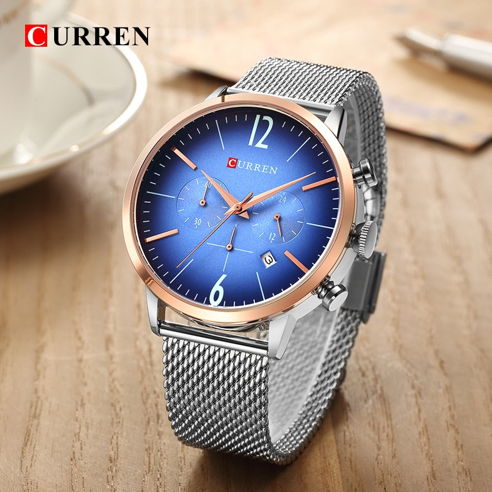 YSYH Mens Sport Watches Creative Design Chronograph Quartz Wristwatch Steel Band Date Clock