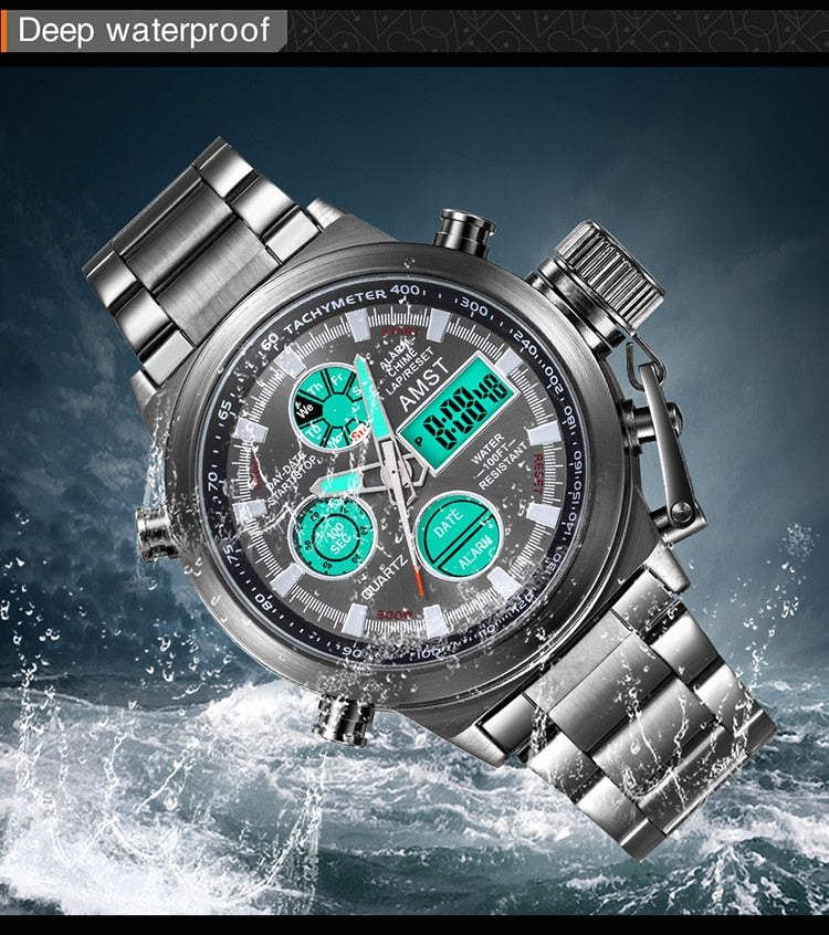 YSYH New Men's Wristwatch Clock Digital Dual Display Watch Male Multi-function Quartz Clock 50M Waterproof Chronograph