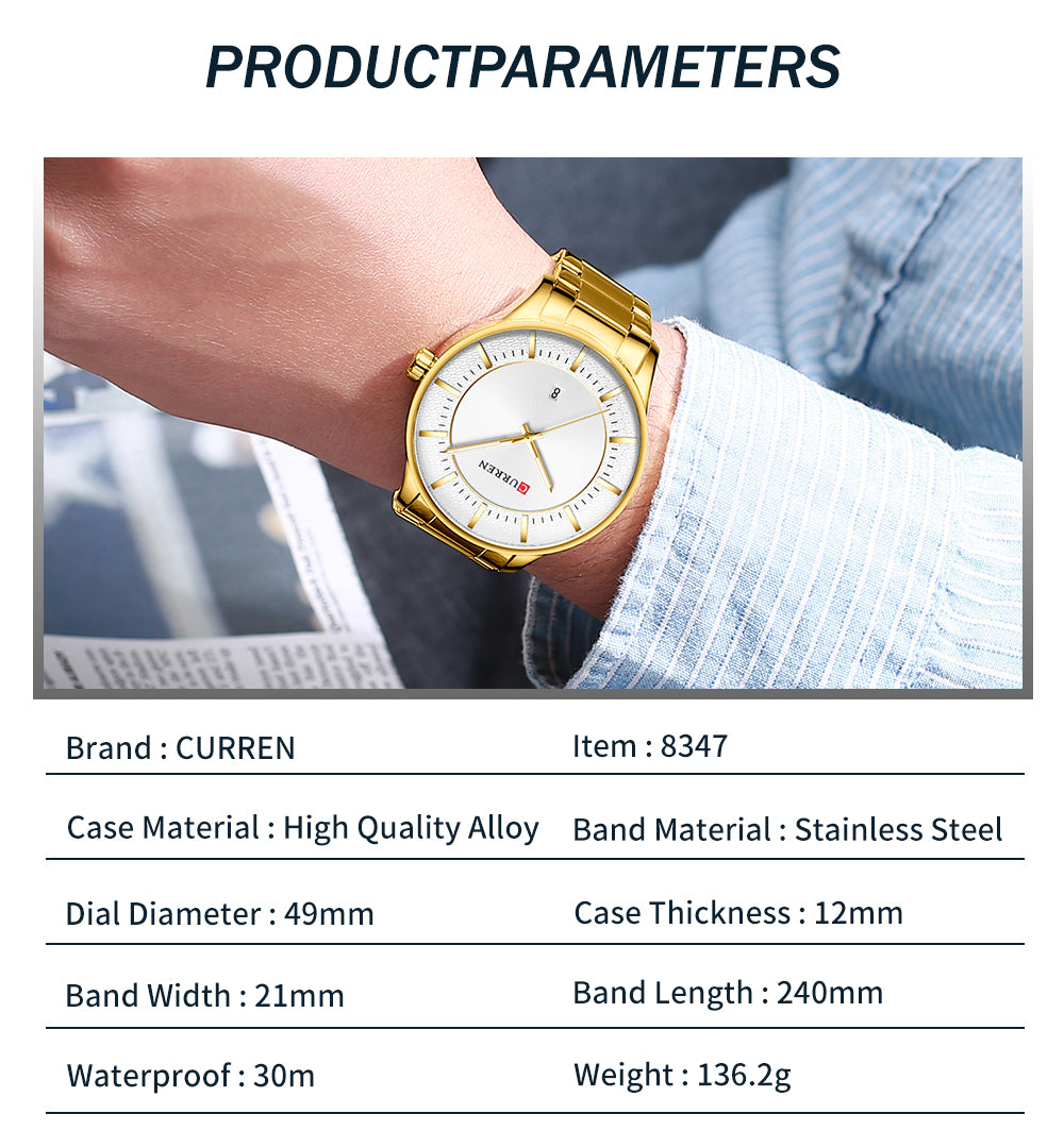 YSYH Luxury Gold Quartz Watches Men Stainless Steel Strap Wristwatch  Auto Date Clock Male Classic Watch