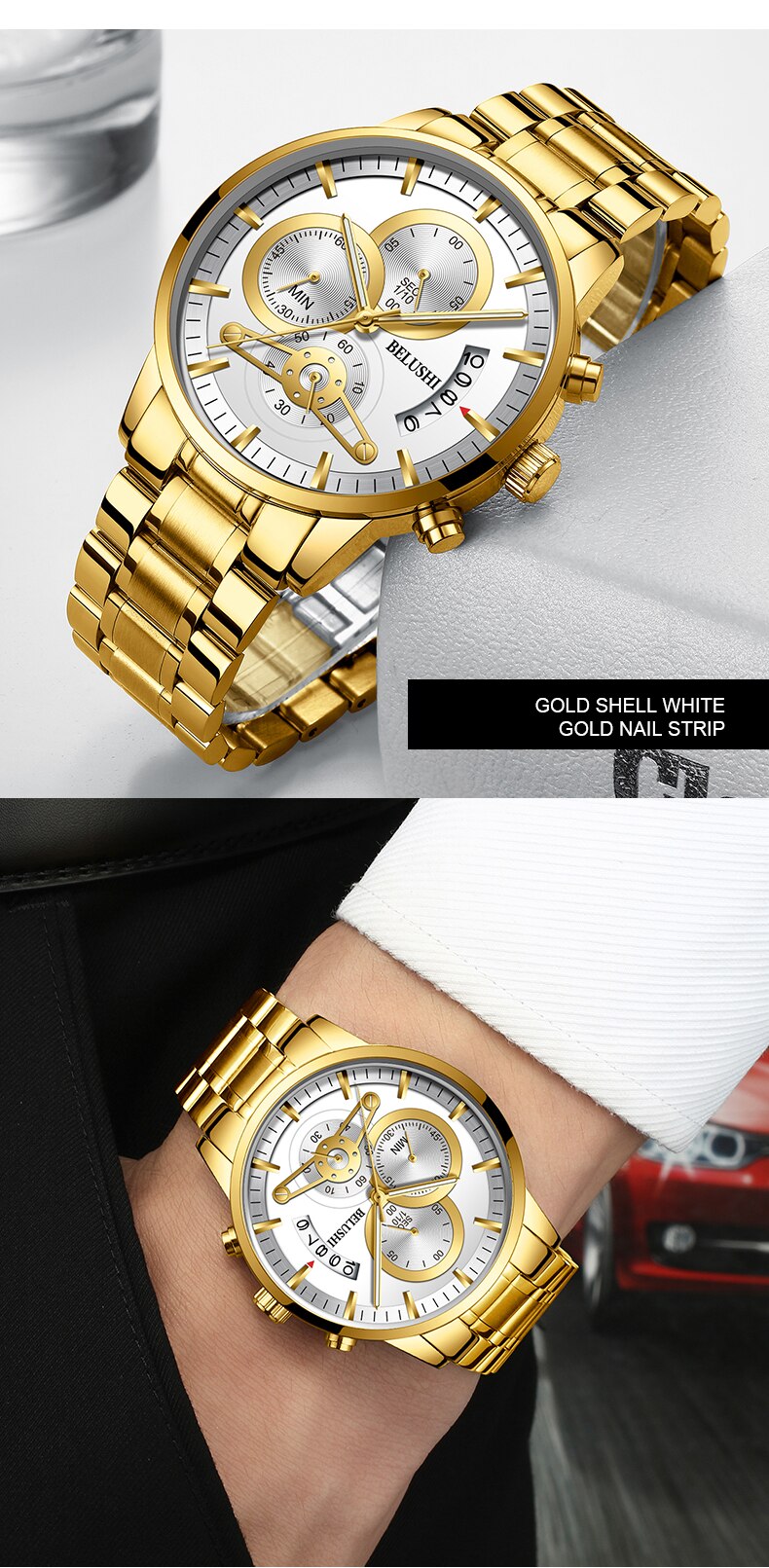 YSYH quartz watch men's gold business watch countdown calendar reloj hombre
