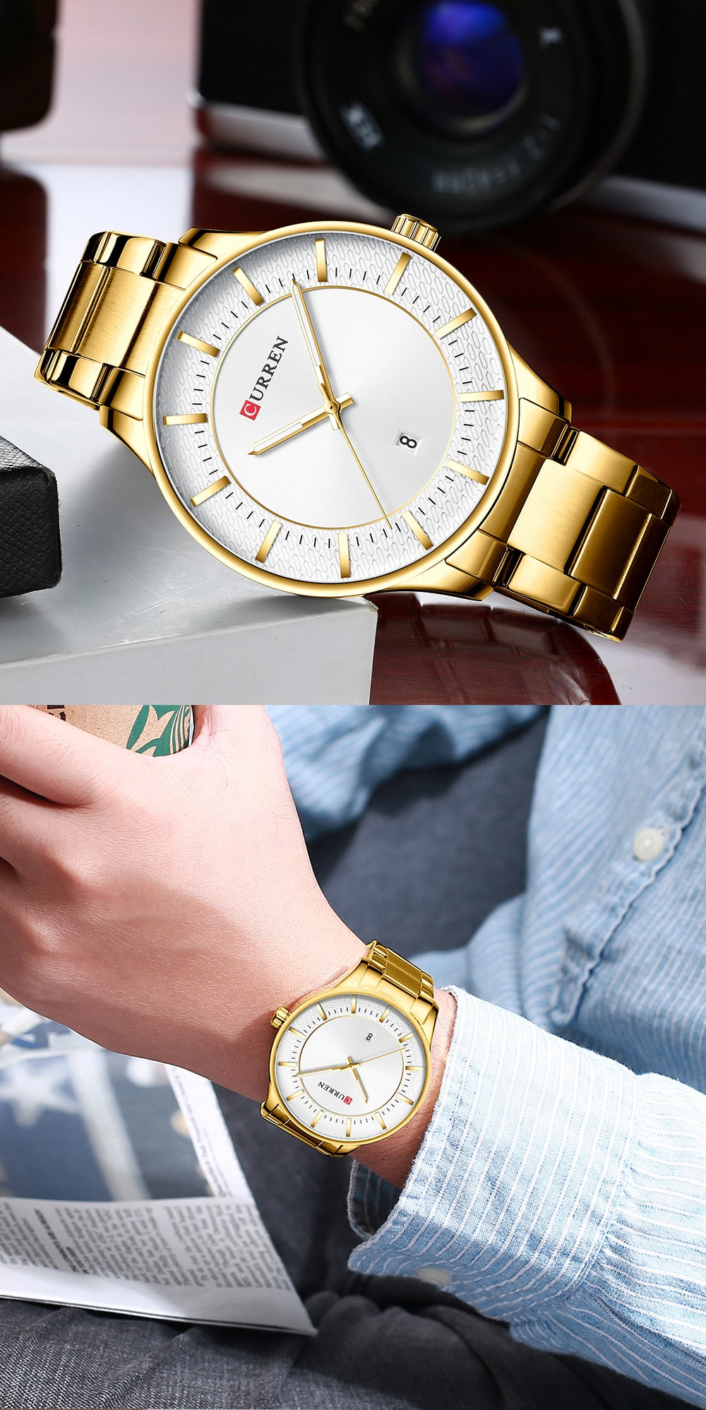 YSYH Luxury Gold Quartz Watches Men Stainless Steel Strap Wristwatch  Auto Date Clock Male Classic Watch
