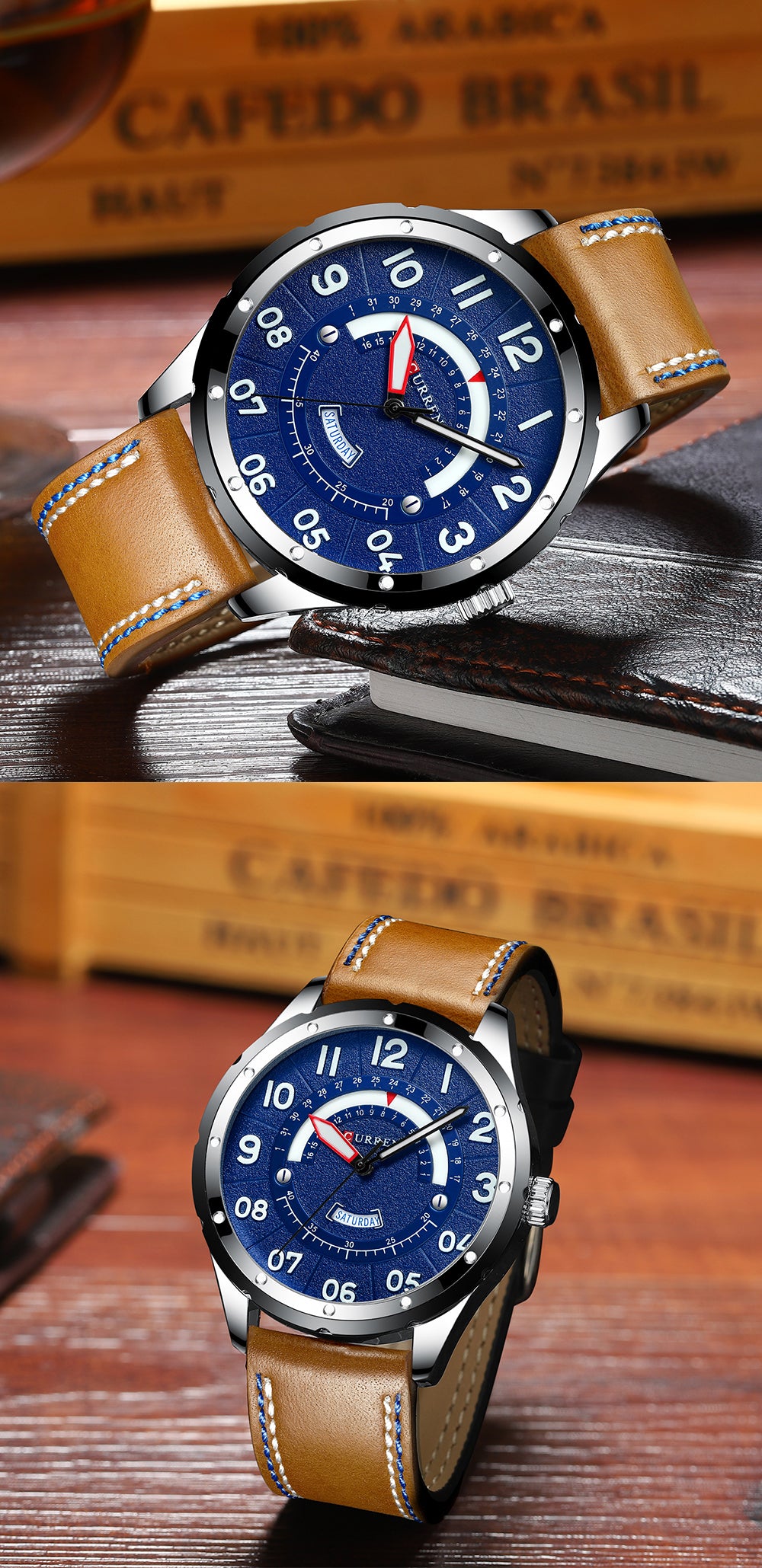 YSYH Casual Leather Strap Watch for Men Luxury Brand Military Green Clock Men Quartz Wristwatch Male Calendar Watch