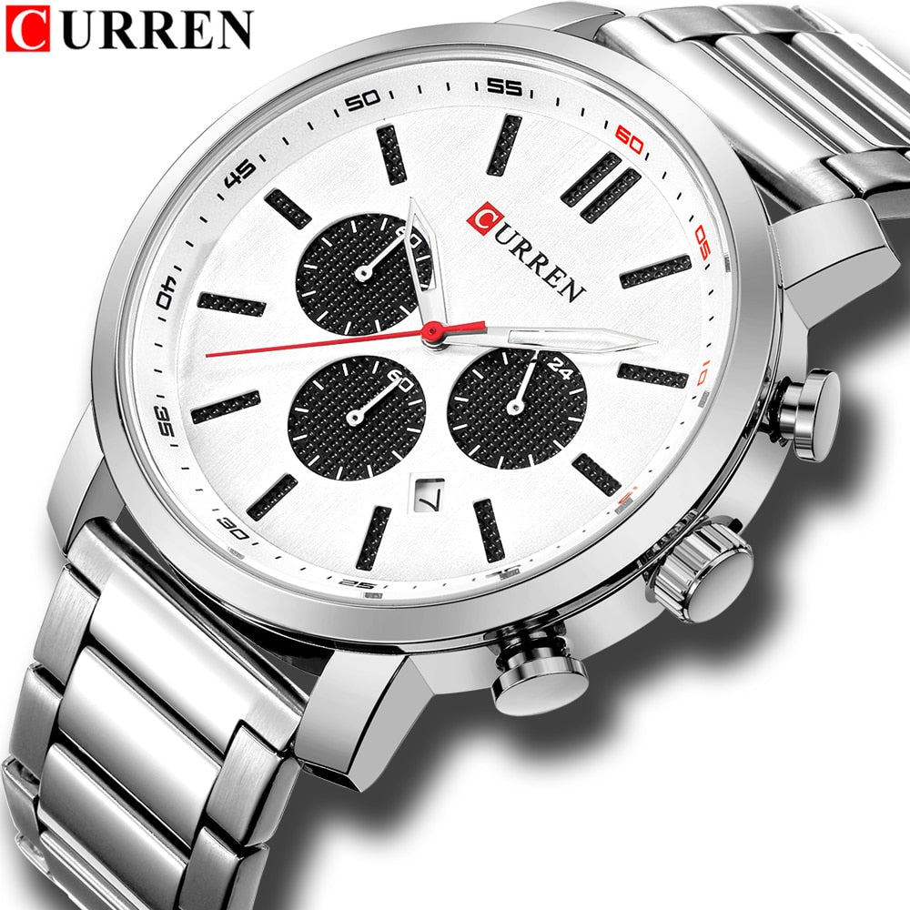 YSYH  Luxury  Casual Chronograph Date Stainless Steel Sport Military Male Clock Waterproof 30M