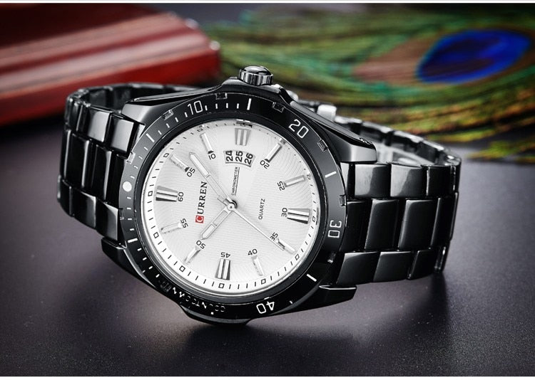 YSYH Men's Watches Luxury Fashion Business Quartz Wristwatch Full Steel Band Date Waterproof