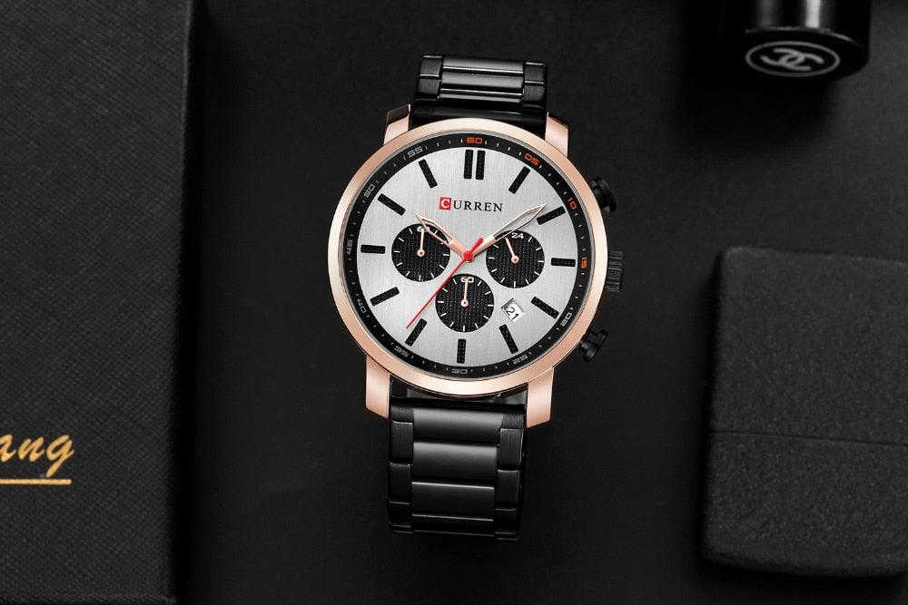 YSYH  Luxury  Casual Chronograph Date Stainless Steel Sport Military Male Clock Waterproof 30M