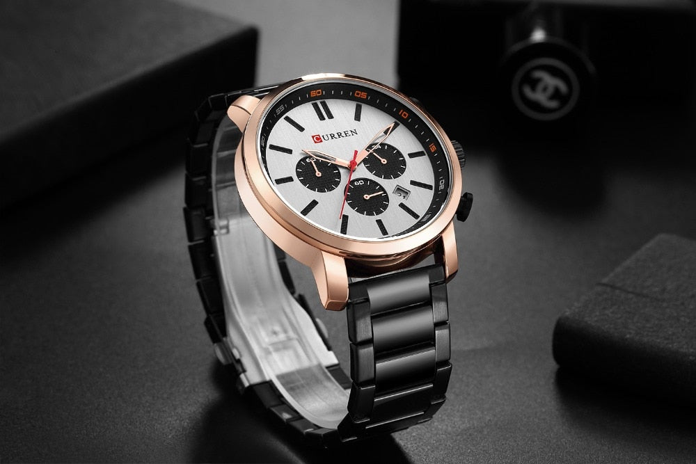 YSYH  Luxury  Casual Chronograph Date Stainless Steel Sport Military Male Clock Waterproof 30M