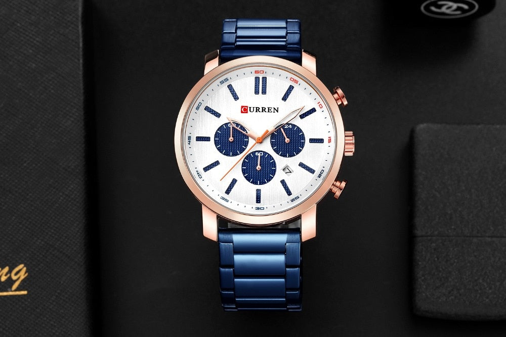 YSYH  Luxury  Casual Chronograph Date Stainless Steel Sport Military Male Clock Waterproof 30M