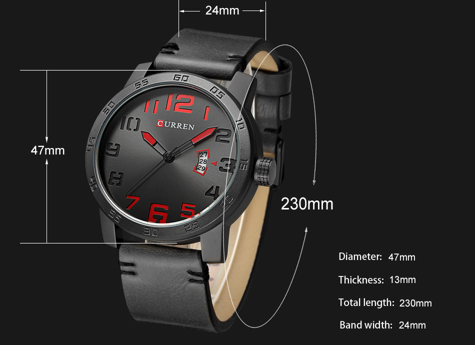 YSYH Leather Strap Quartz-Watches Sport Men's Wristwatch Calendar Casual Male Clock