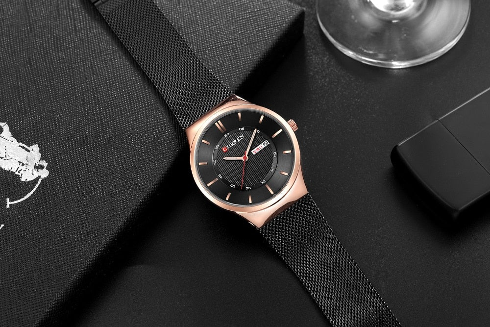 Men Simple Watch  Man Fashion Brand YSYH Casual Business Quartz Wristwatch With Week and Date Steel Mesh Relojes Hombre