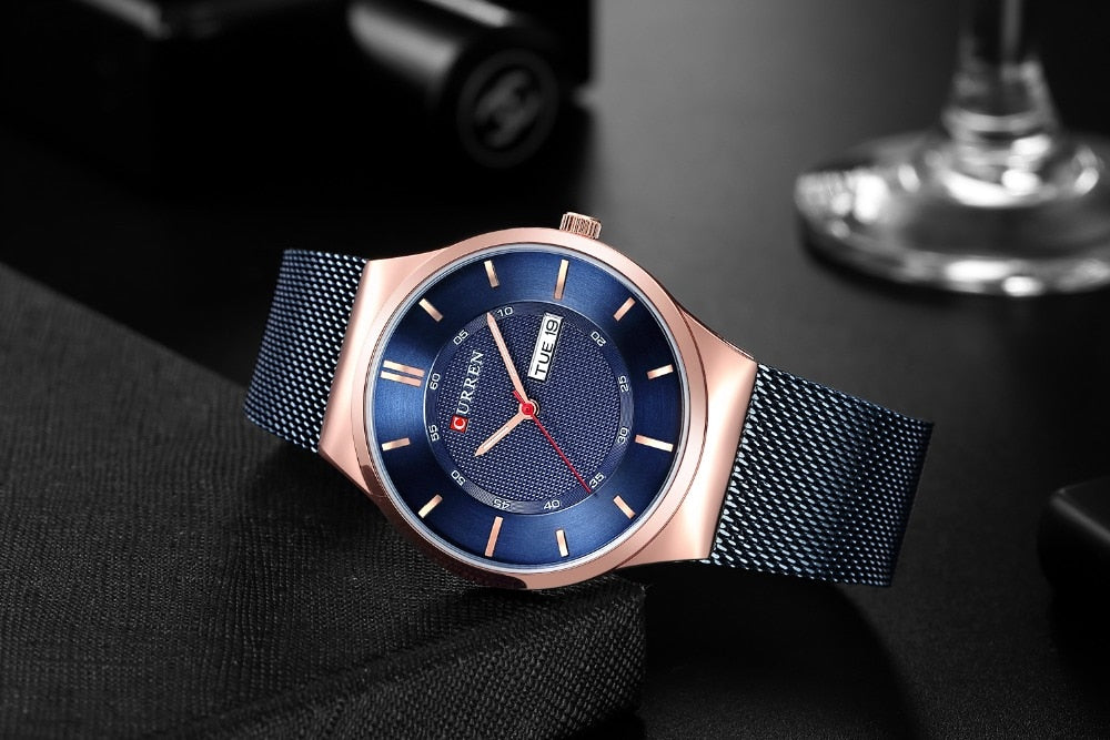 Men Simple Watch  Man Fashion Brand YSYH Casual Business Quartz Wristwatch With Week and Date Steel Mesh Relojes Hombre