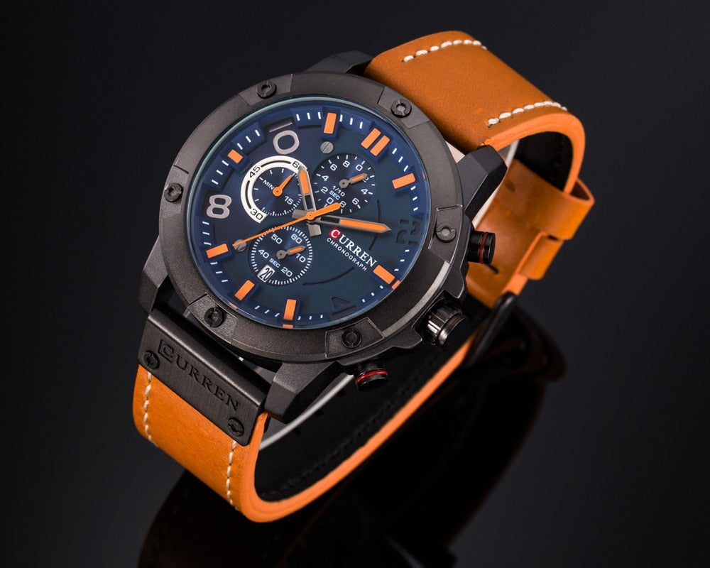 YSYH   Men Watch  Casual Chronograph Quartz Wristwatch Leather Strap Date Male Clock