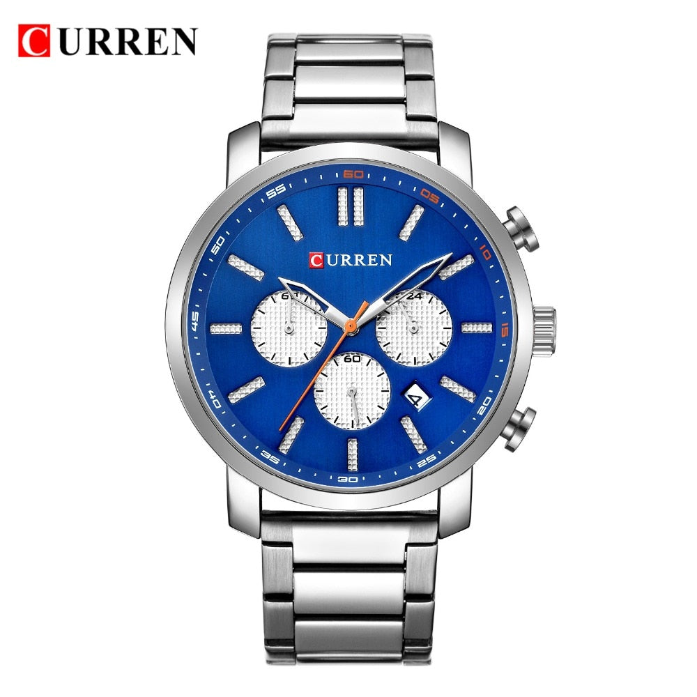 YSYH  Luxury  Casual Chronograph Date Stainless Steel Sport Military Male Clock Waterproof 30M