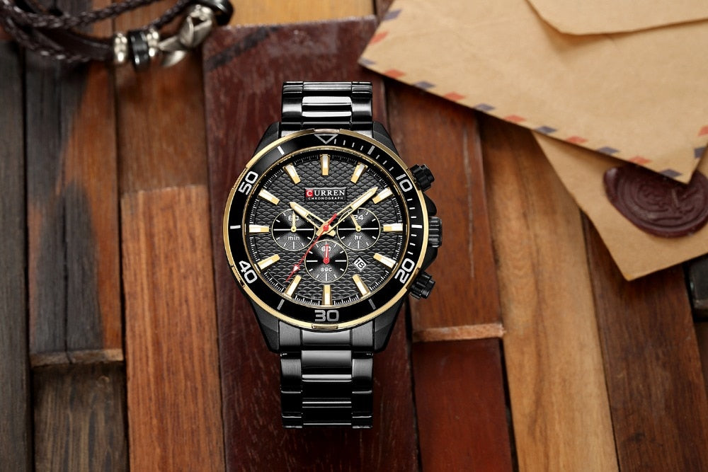 Mens Watches  Luxury  Quartz Stainless Steel Wristwatch YSYH Chronograph and Date