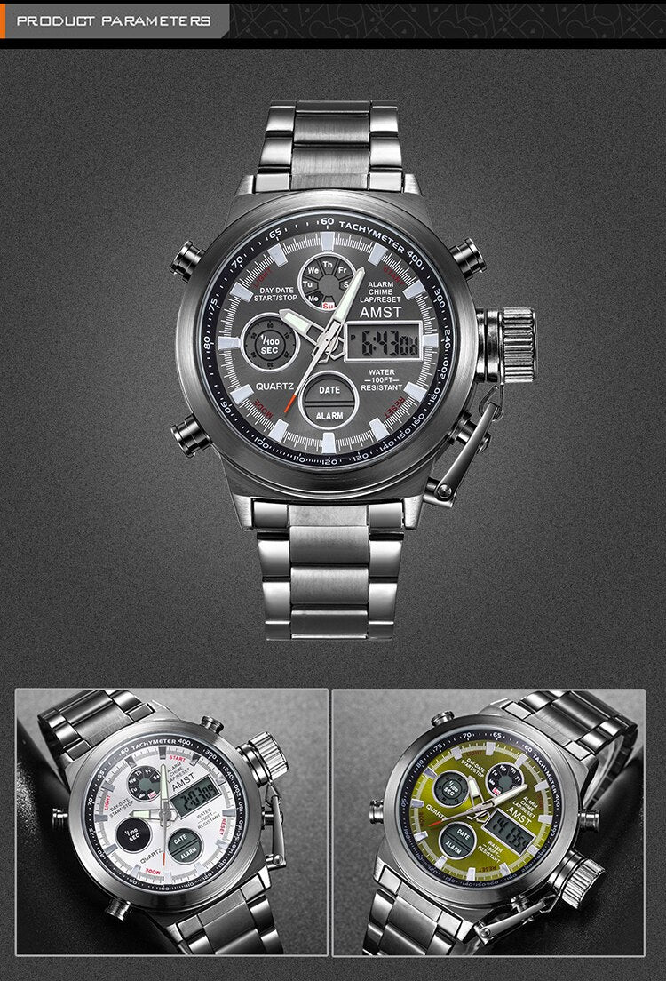 YSYH New Men's Wristwatch Clock Digital Dual Display Watch Male Multi-function Quartz Clock 50M Waterproof Chronograph