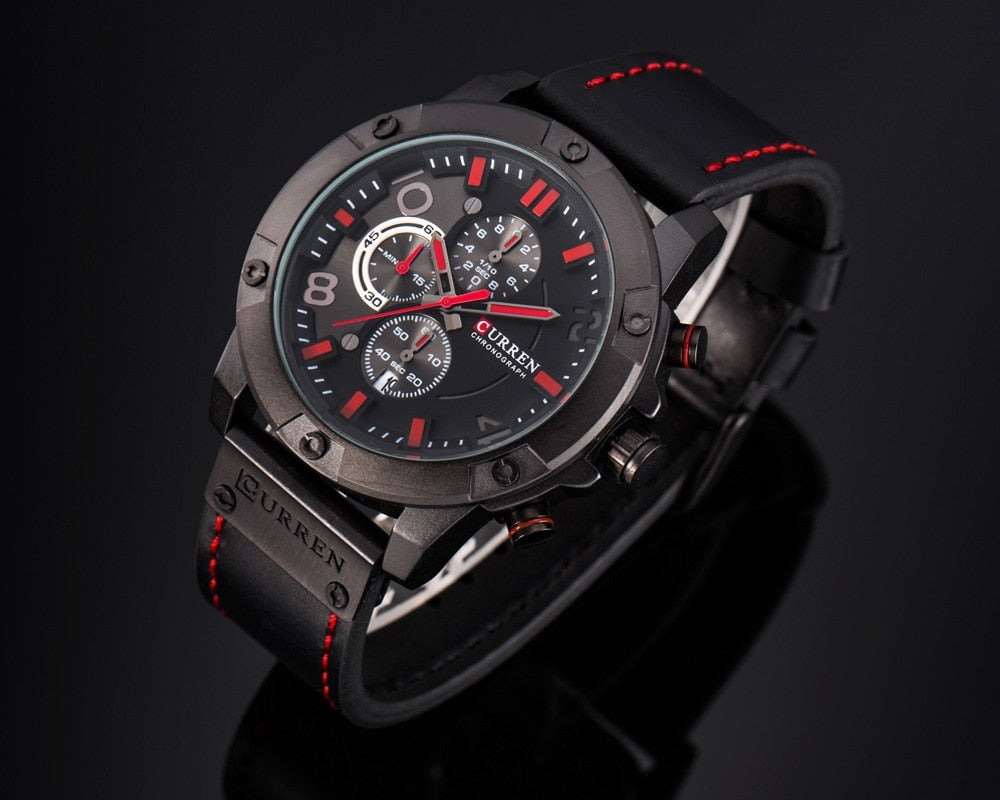 YSYH   Men Watch  Casual Chronograph Quartz Wristwatch Leather Strap Date Male Clock