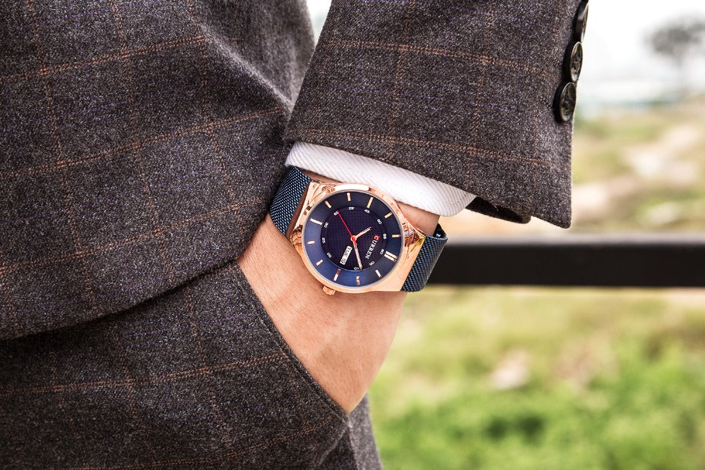 Men Simple Watch  Man Fashion Brand YSYH Casual Business Quartz Wristwatch With Week and Date Steel Mesh Relojes Hombre
