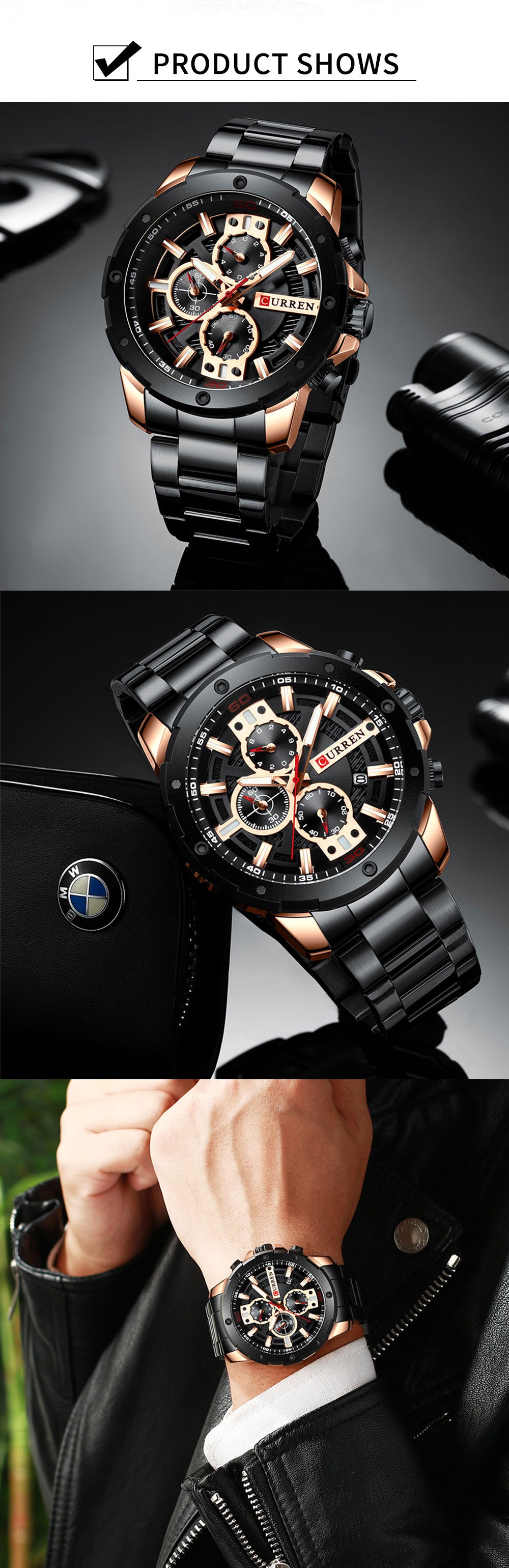 YSYH Watches Men Stainless Steel Band Quartz Wristwatch Military Chronograph Clock Male  Sporty Watch Waterproof 8336