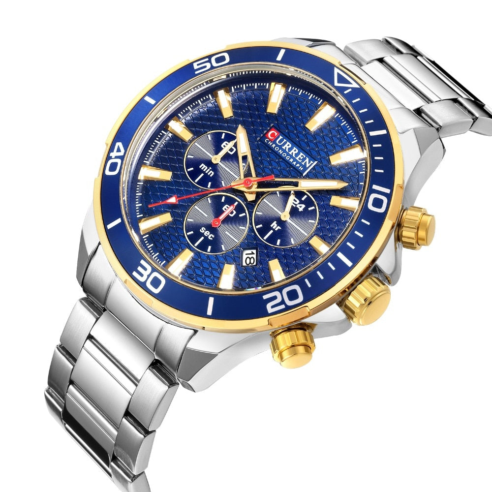 Mens Watches  Luxury  Quartz Stainless Steel Wristwatch YSYH Chronograph and Date