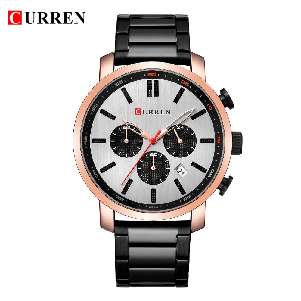 YSYH  Luxury  Casual Chronograph Date Stainless Steel Sport Military Male Clock Waterproof 30M