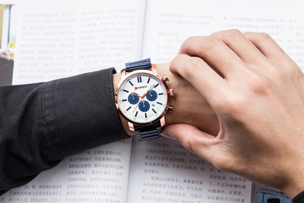 YSYH  Luxury  Casual Chronograph Date Stainless Steel Sport Military Male Clock Waterproof 30M