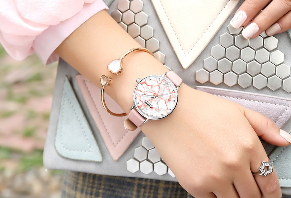 YSYH Casual Women's Watch Fashion Marble Texture Dial with Soft Leather Strap Watches Ladies Analogue Quartz Wristwatch Reloj