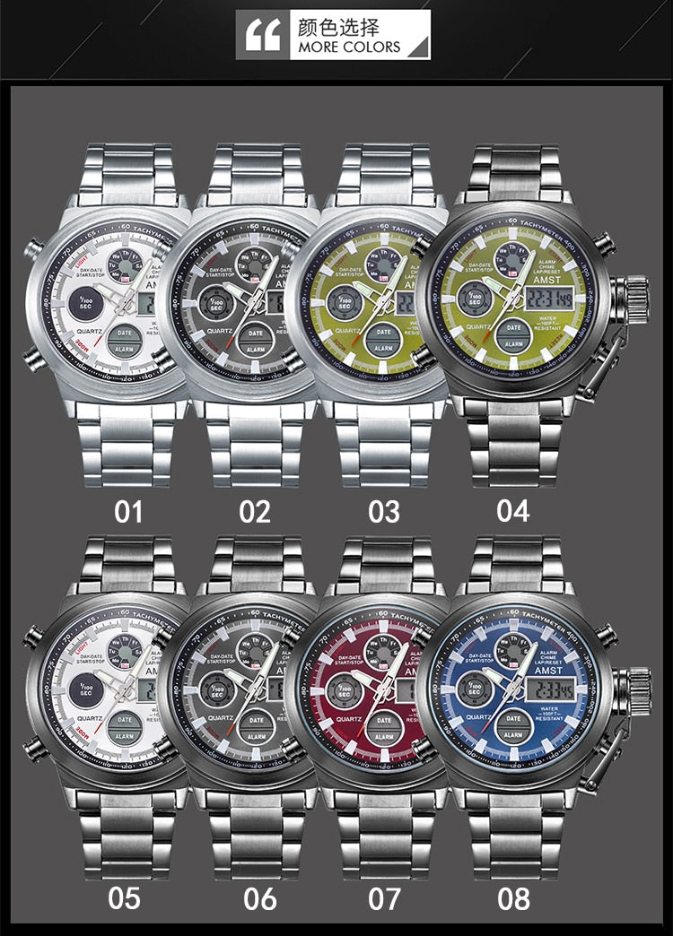 YSYH New Men's Wristwatch Clock Digital Dual Display Watch Male Multi-function Quartz Clock 50M Waterproof Chronograph