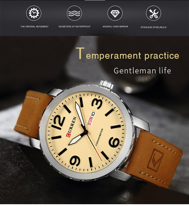 YSYH Men's Watch Leather Strap Quartz Wristwatch