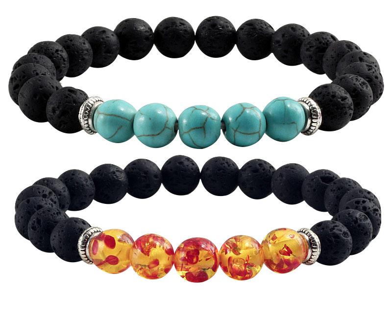 Volcanic Bracelets Chakra Balance Beads Black Lava Turquoises Strand Bangle Buddha Jewelry-Bracelet-Rossny