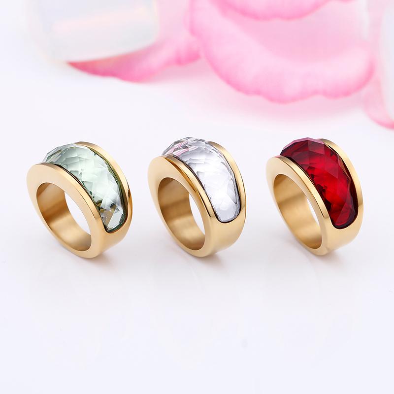 Rossny Wedding Crystal Party All Rings Gold/Silver Stainless Steel Colorful Stone Charm-Rossny