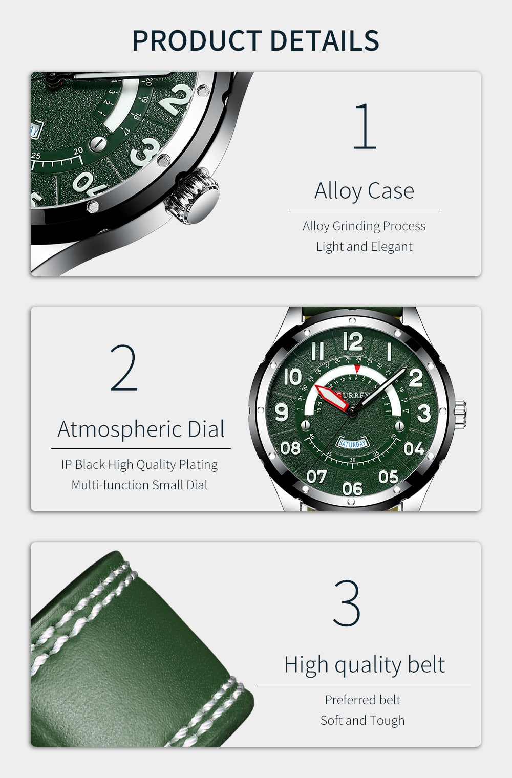 YSYH Casual Leather Strap Watch for Men Luxury Brand Military Green Clock Men Quartz Wristwatch Male Calendar Watch