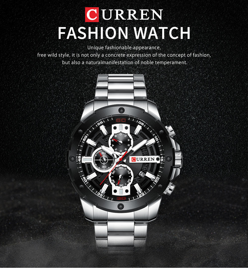 YSYH Luxury Quartz Wristwatch Men Sport Watches   8336 Stainless Steel Band Chronograph Clock Male Waterproof