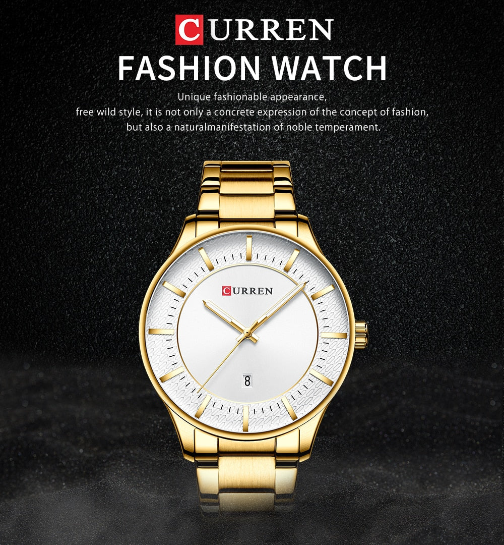 YSYH Luxury Gold Quartz Watches Men Stainless Steel Strap Wristwatch  Auto Date Clock Male Classic Watch