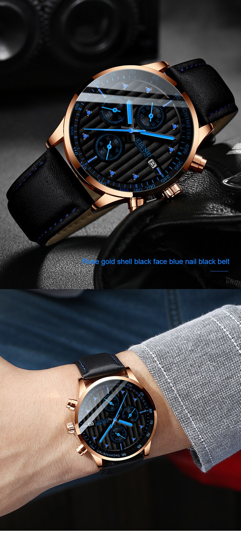YSYH Men's watches waterproof sports man wrist watch clock three small dial design leather relogio masculino